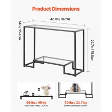 2-Tier Glass Console Table Rectangle Sofa Side Table with Anti-Tip Black