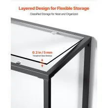 VEVOR 2-Tier Glass Console Table Rectangle Sofa Side Table with Anti-Tip Black