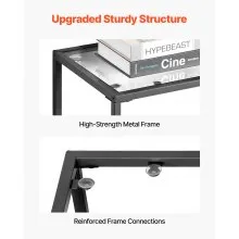 VEVOR 2-Tier Glass Console Table Rectangle Sofa Side Table with Anti-Tip Black