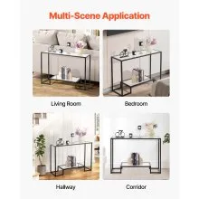 VEVOR 2-Tier Glass Console Table Rectangle Sofa Side Table with Anti-Tip Black