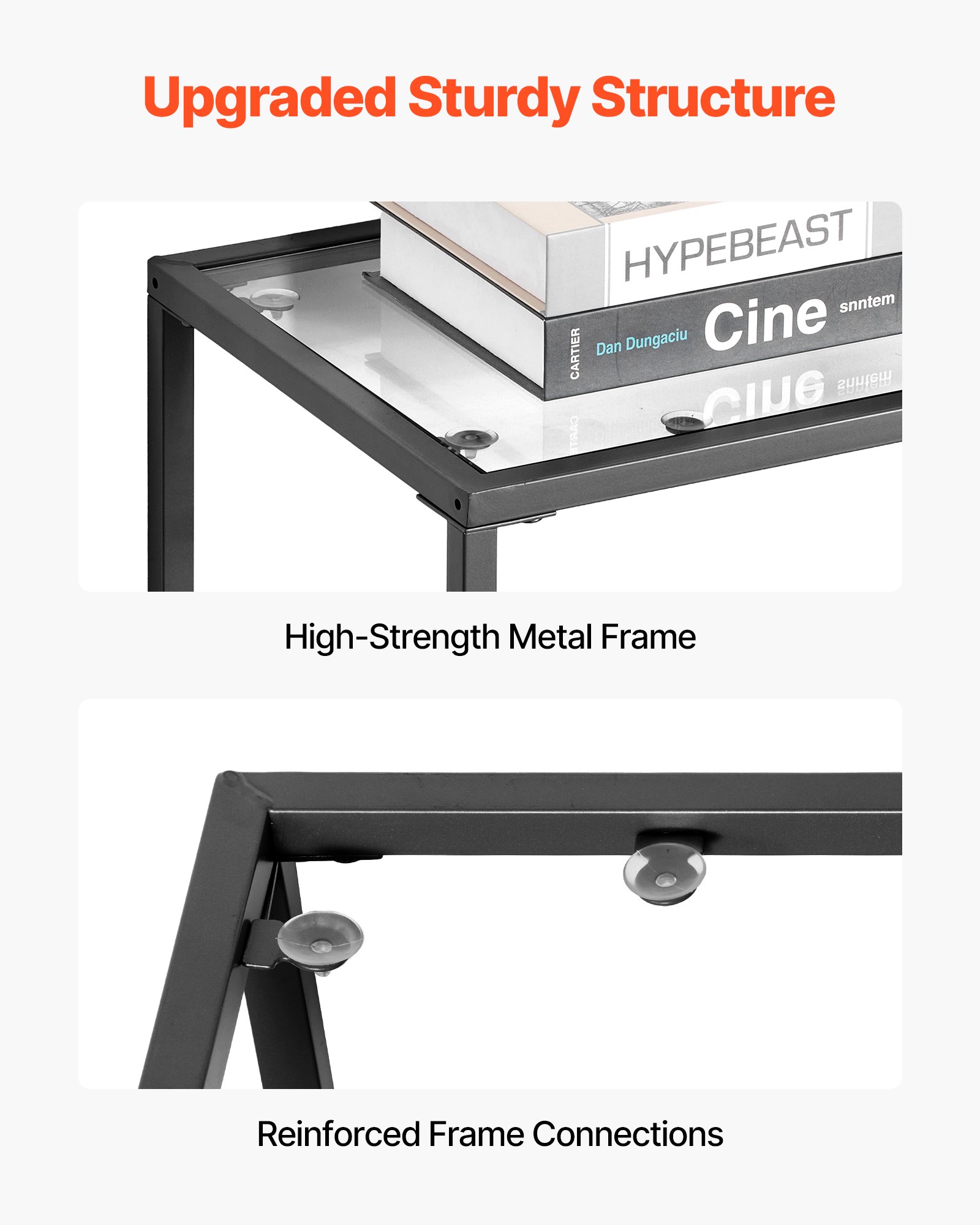 VEVOR 2-Tier Glass Console Table, Modern Rectangle Sofa Side Table with Tempered Glass Top and Iron Legs, Black Consloe Desk with Anti-Tip Device for Living Room, Hallway, Entryway, Foyer, Black