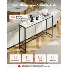 Marble Console Table Modern Narrow Long Console Table with Power Outlet