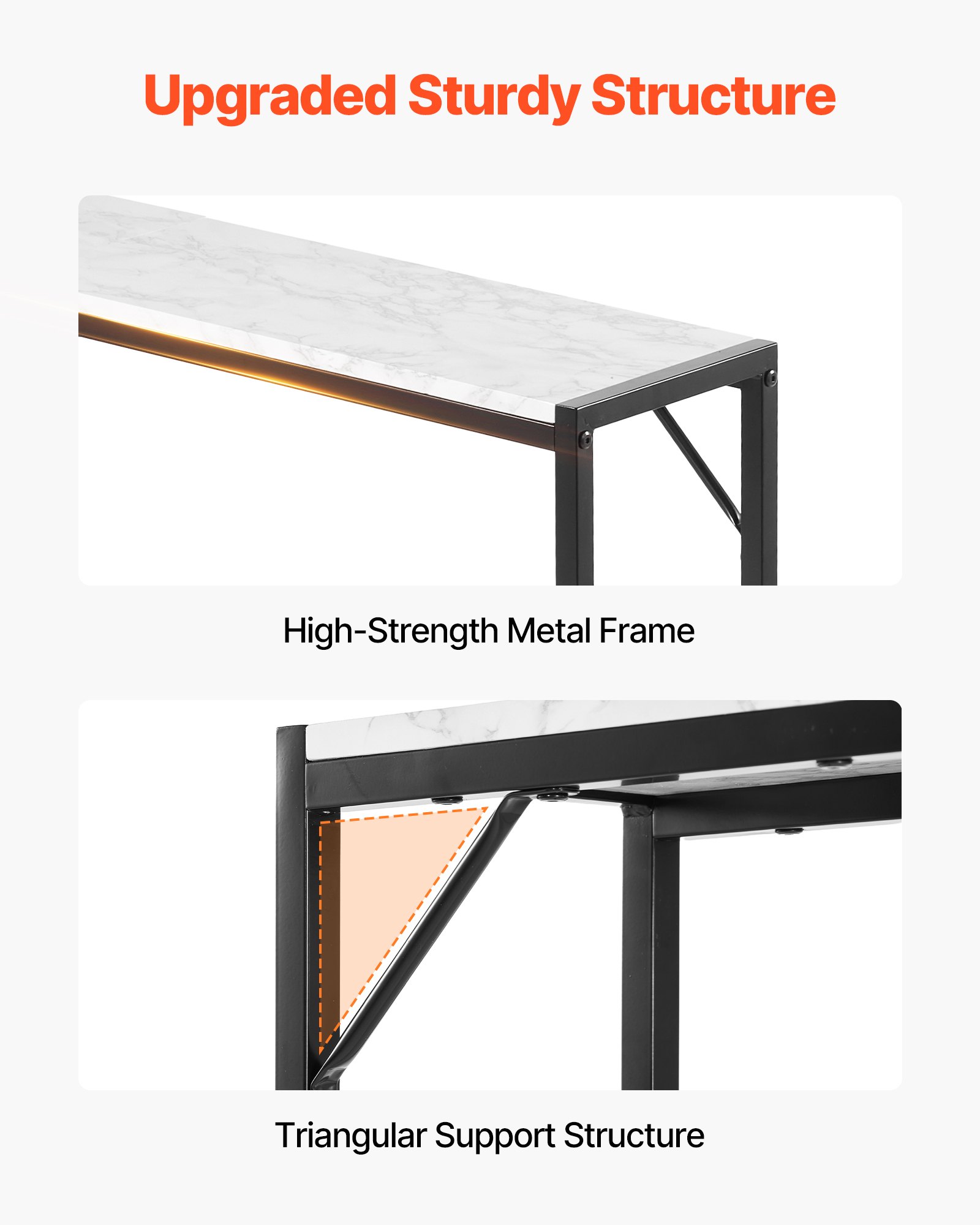 VEVOR Marble Console Table, Modern Narrow Long Console Table with Power Outlet, Thin Sofa Side Table with Iron Tubes, Anti-Tip Device and Triangular Support for Living Room, Hallway, Entryway, Foyer