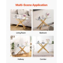 Glass Coffee Table Rectangle Sofa Side Table with Glass Top & Cross-Legs
