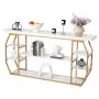 VEVOR Marble Console Table, 3 Tiers Modern Console Table for Open Storage, Golden Geometric Table with Iron Tubes, Anti-Tip Device and Triangular Support for Living Room, Hallway, Entryway, Foyer