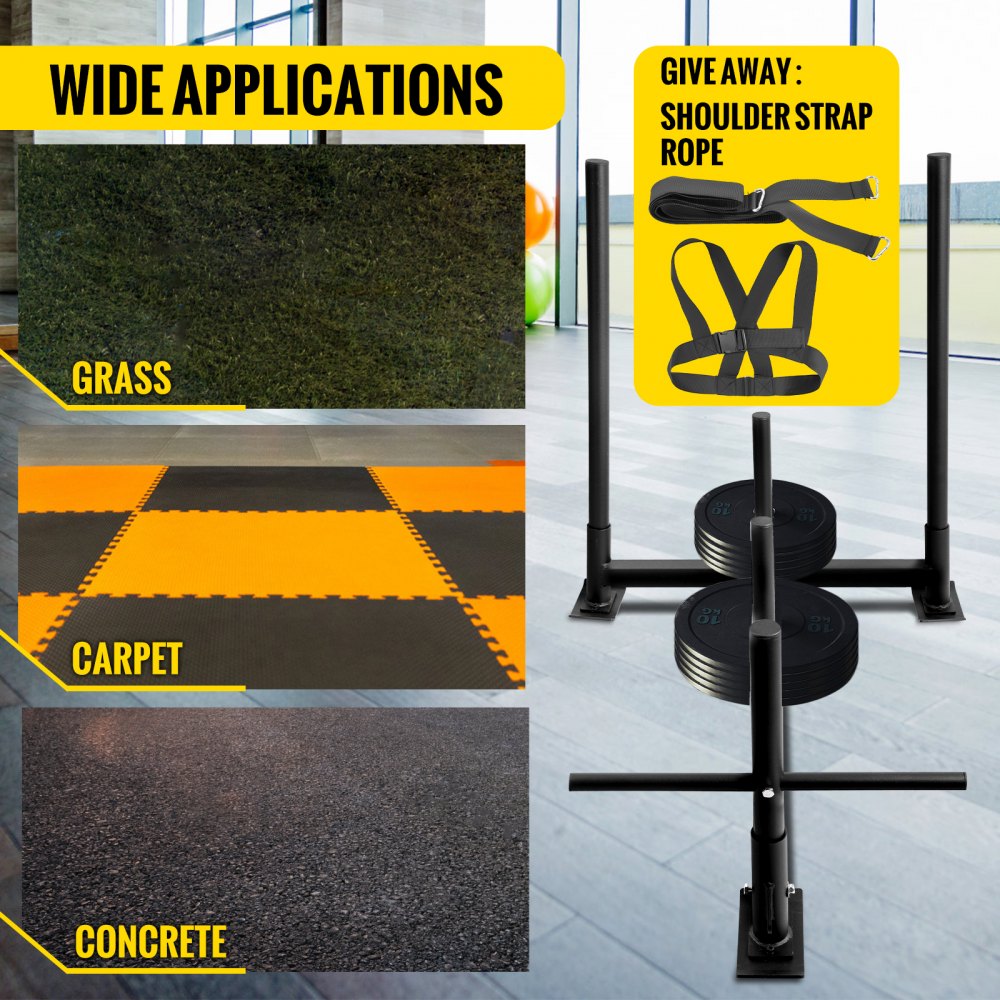 VEVOR Fitness Sled Black 44 x 30.5 x 36inch Weight Training Sled Premium Iron with Black Powder Coat Speed Training Sled for Athletic Exercise and Speed Improvement