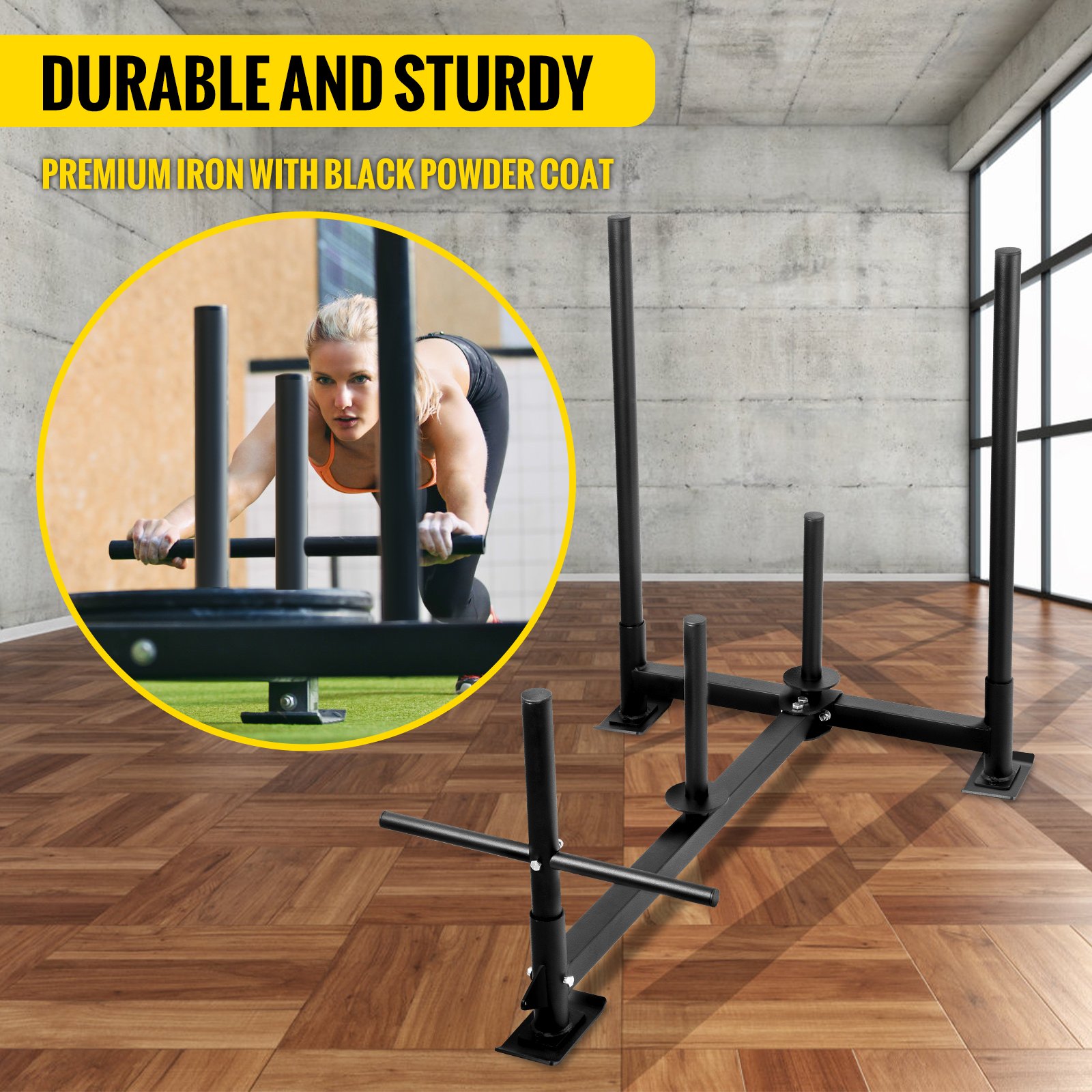 VEVOR Fitness Sled Black 44 x 30.5 x 36inch Weight Training Sled Premium Iron with Black Powder Coat Speed Training Sled for Athletic Exercise and Speed Improvement
