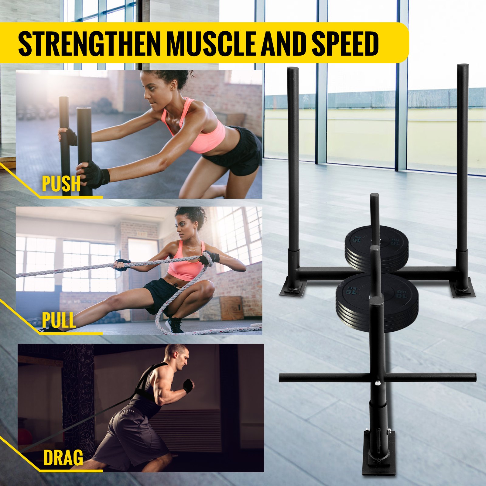 VEVOR Fitness Sled Black 44 x 30.5 x 36inch Weight Training Sled Premium Iron with Black Powder Coat Speed Training Sled for Athletic Exercise and Speed Improvement