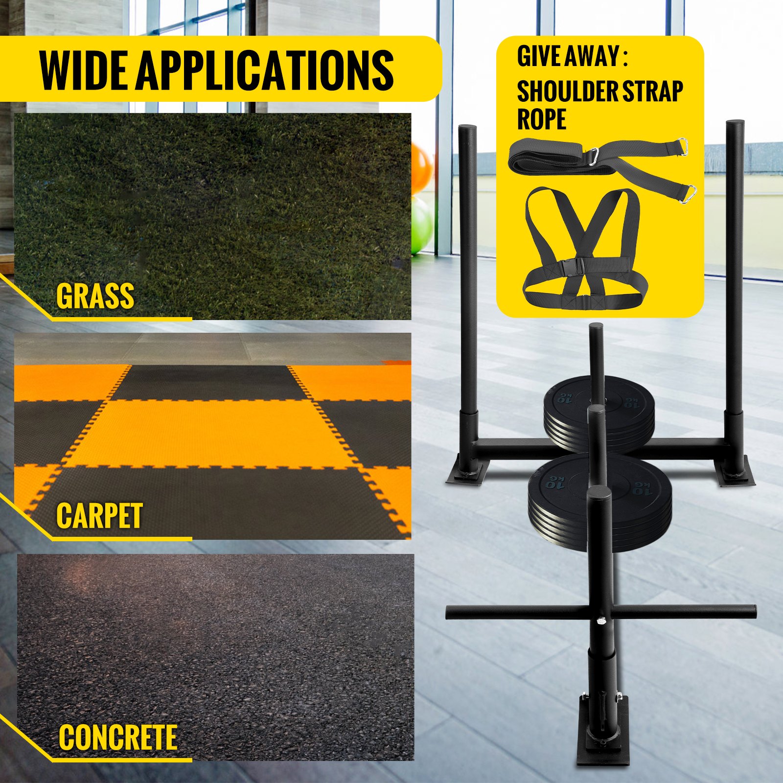 VEVOR Fitness Sled Black 44 x 30.5 x 36inch Weight Training Sled Premium Iron with Black Powder Coat Speed Training Sled for Athletic Exercise and Speed Improvement