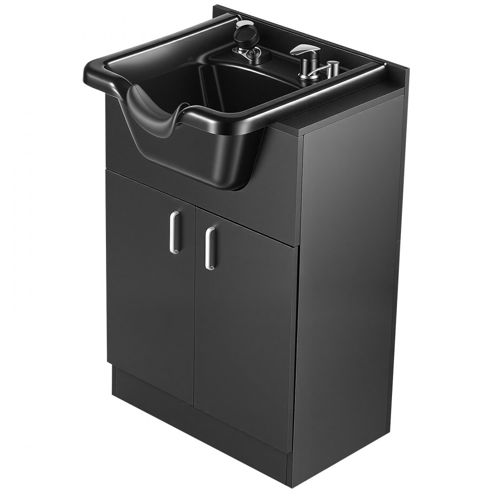 VEVOR Shampoo Bowl with Cabinet Fits 27-32 in Chair Backwash Sink Station, for Salon Barber Hairstylists & Home Use, Spa Salon Beauty Equipment with Faucet, Drain Hose, Showerhead, Hair Trap, Black
