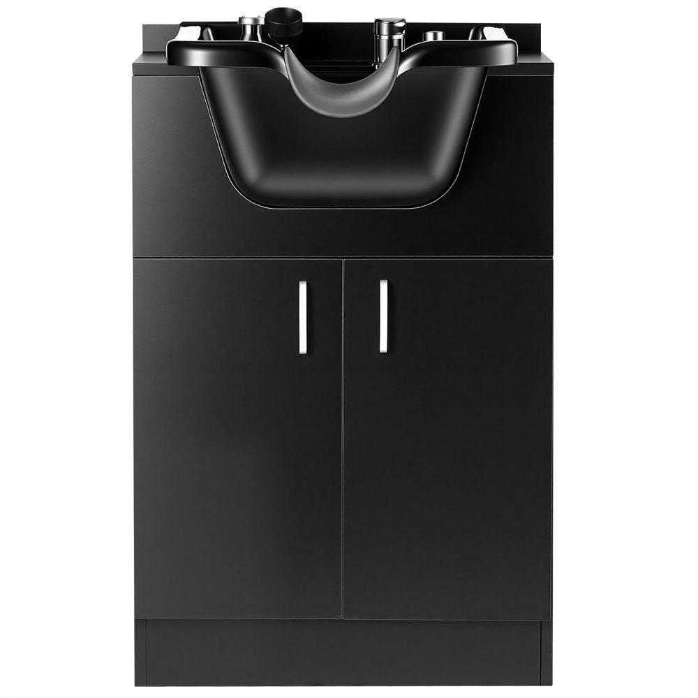 VEVOR Shampoo Bowl with Cabinet Fits 27-32 in Chair Backwash Sink Station, for Salon Barber Hairstylists & Home Use, Spa Salon Beauty Equipment with Faucet, Drain Hose, Showerhead, Hair Trap, Black