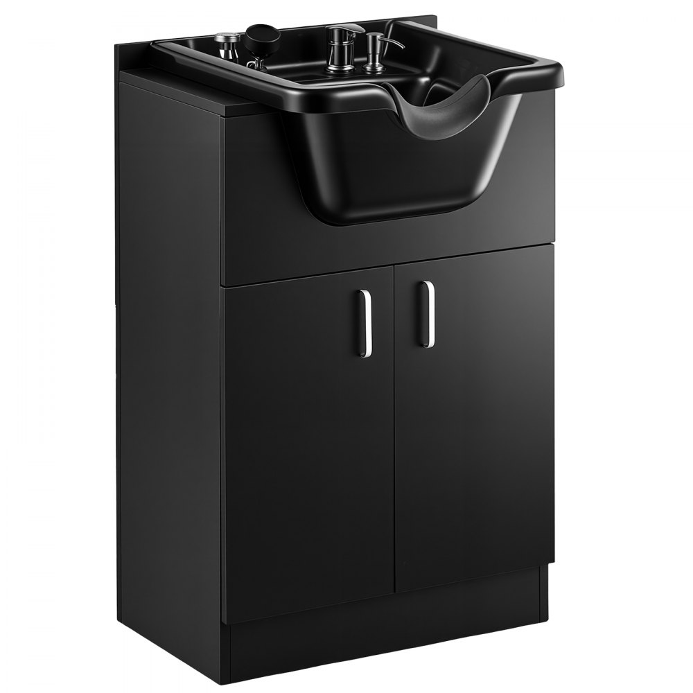 VEVOR Shampoo Bowl with Cabinet Fits 27-32 in Chair Backwash Sink Station, for Salon Barber Hairstylists & Home Use, Spa Salon Beauty Equipment with Faucet, Drain Hose, Showerhead, Hair Trap, Black