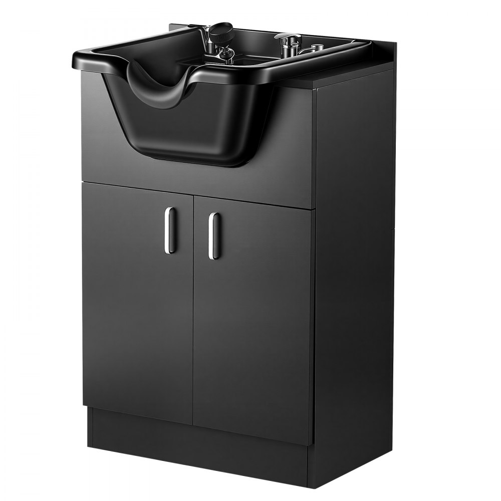 VEVOR Shampoo Bowl with Cabinet Fits 27-32 in Chair Backwash Sink Station, for Salon Barber Hairstylists & Home Use, Spa Salon Beauty Equipment with Faucet, Drain Hose, Showerhead, Hair Trap, Black