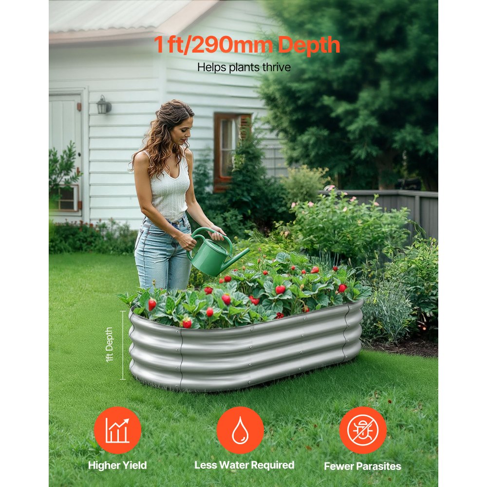 VEVOR Metal Raised Garden Bed, 1.2 x 0.6 x 0.3 m Oval Outdoor Galvanized Planter Garden Box, Open Bottom Design, Large Planter Raised Bed for Growing Vegetables, Flowers, Succulents, Galvanized Color