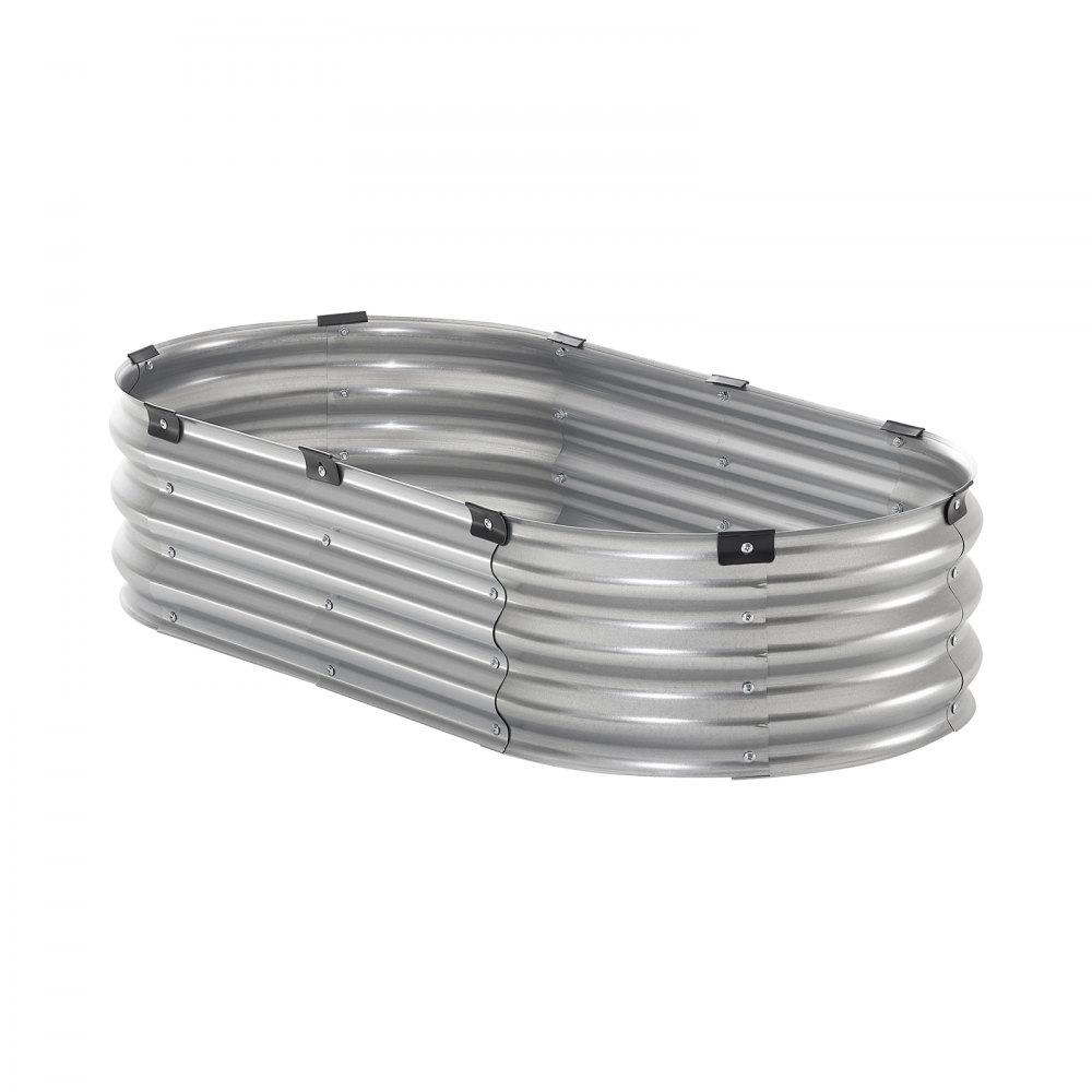 VEVOR Metal Raised Garden Bed, 4 x 2 x 1 ft Outdoor Galvanized Planter Box, with Open Bottom, Large Oval Planter Raised Bed for Gardening Vegetables, Flowers, Herbs, and Succulent Plants, Silver