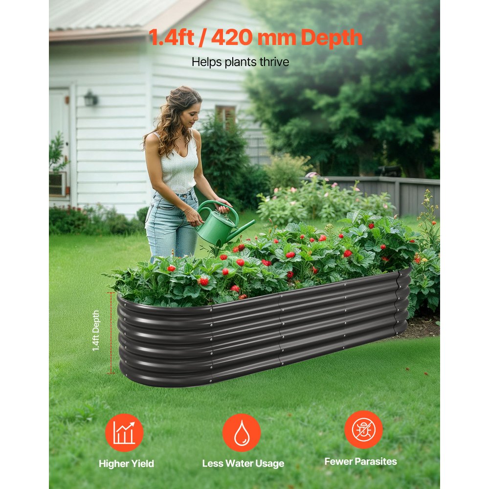 VEVOR Metal Raised Garden Bed, 2.0 x 0.6 x 0.4 m Oval Outdoor Galvalume Planter Garden Box, Open Bottom Design, Large Planter Raised Bed for Growing Vegetables, Flowers, Succulents, Dark Gray