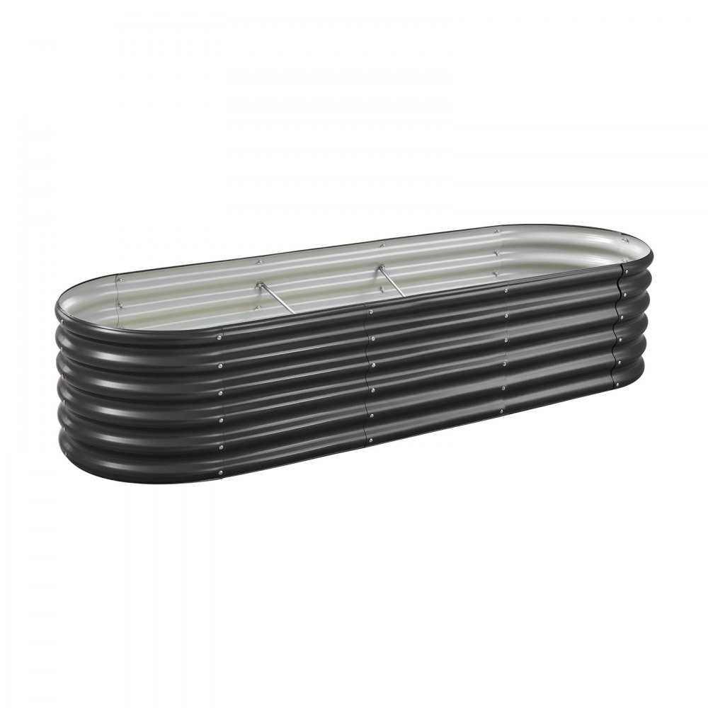 VEVOR Metal Raised Garden Bed, 2.0 x 0.6 x 0.4 m Oval Outdoor Galvalume Planter Garden Box, Open Bottom Design, Large Planter Raised Bed for Growing Vegetables, Flowers, Succulents, Dark Gray