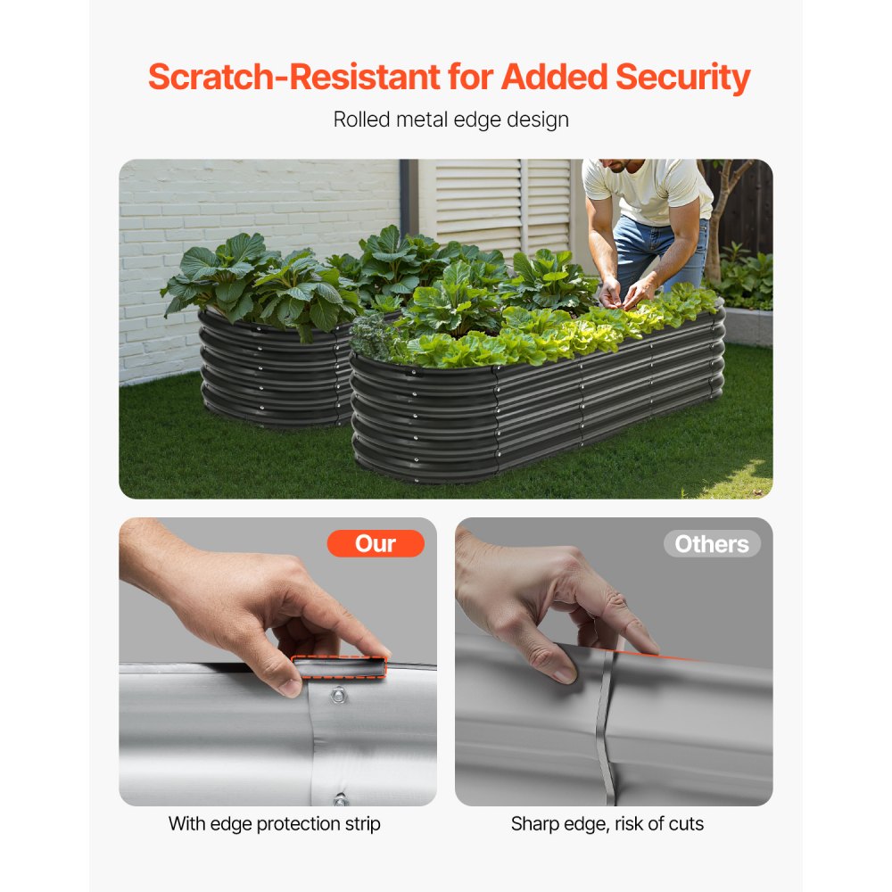 VEVOR Metal Raised Garden Bed, 6.53 x 1.96 x 1.4 ft Outdoor Galvanized Planter Box, Open Bottom, Large Oval Planter Raised Bed for Gardening Vegetables, Flowers, Herbs, and Succulent Plants, Dark Gray
