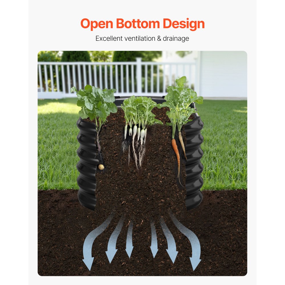 VEVOR Metal Raised Garden Bed, 2.4 x 0.6 x 0.6 m Oval Outdoor Galvanized Planter Garden Box, Open Bottom Design, Large Planter Raised Bed for Growing Vegetables, Flowers, Herbs, Succulents, Dark Gray