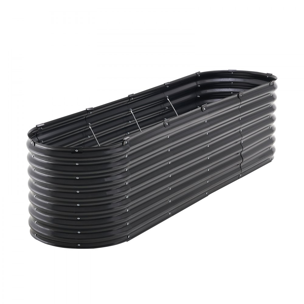 VEVOR Metal Raised Garden Bed, 8 x 2 x 2 ft Outdoor Galvanized Planter Box, with Open Bottom, Large Oval Planter Raised Bed for Gardening Vegetables, Flowers, Herbs, and Succulent Plants, Dark Gray