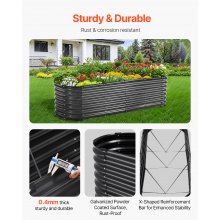 Metal Raised Garden Bed 8x2x2 ft Outdoor Galvanized Planter Box Dark Gray