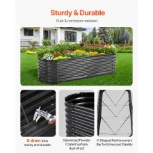 VEVOR Metal Raised Garden Bed 8x2x2 ft Outdoor Galvanized Planter Box Dark Gray
