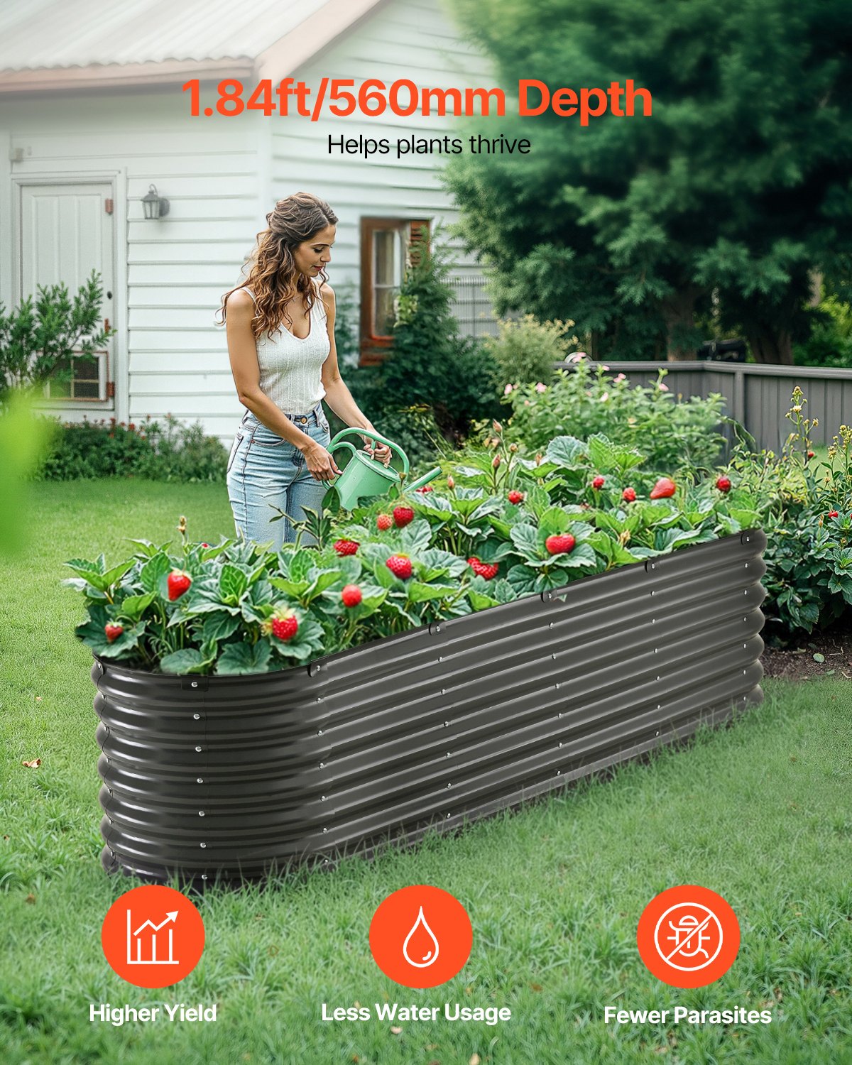 Metal Raised Garden Bed 8x2x2 ft Outdoor Galvanized Planter Box Dark Gray Metal Raised Garden Bed 8x2x2 ft Outdoor Galvanized Planter Box Dark Gray