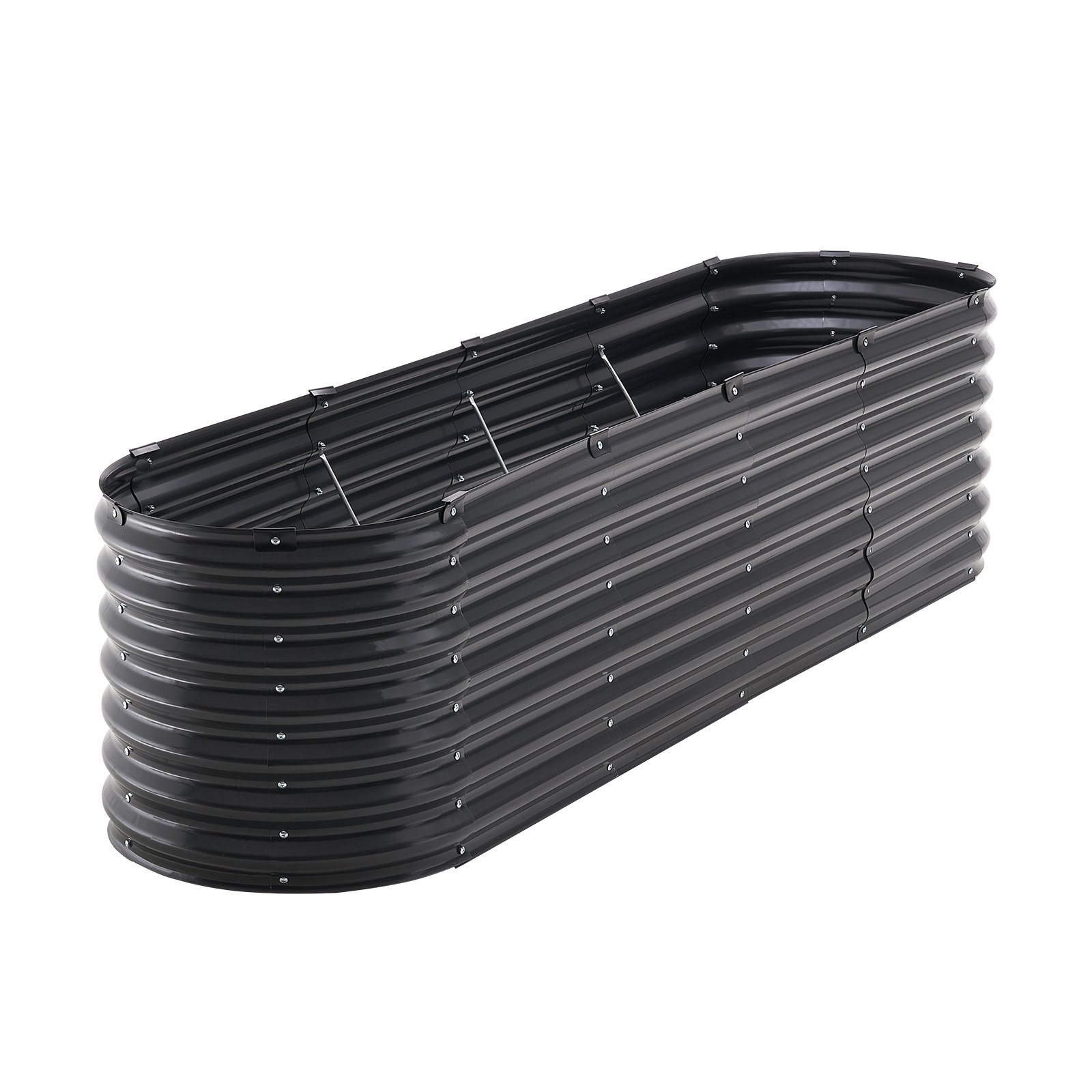 VEVOR Metal Raised Garden Bed, 8 x 2 x 2 ft Outdoor Galvanized Planter Box, with Open Bottom, Large Oval Planter Raised Bed for Gardening Vegetables, Flowers, Herbs, and Succulent Plants, Dark Gray