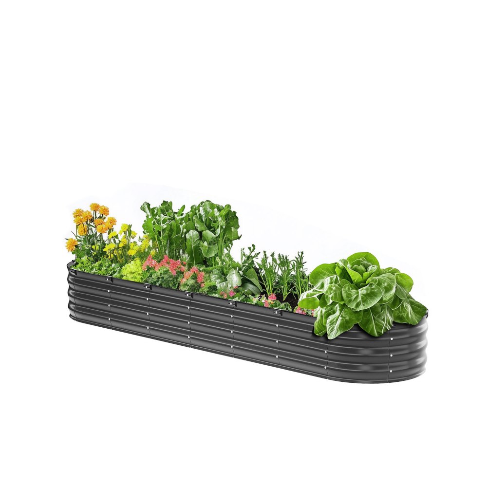 VEVOR Metal Raised Garden Bed 8x2x1 ft Outdoor Galvanized Planter Box Dark Gray