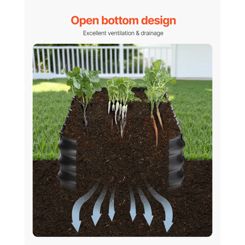 VEVOR Metal Raised Garden Bed, 2390 x 600 x 270 mm Outdoor Galvanized Planter Box, with Open Bottom, Large Oval Planter Raised Bed for Gardening Vegetables, Flowers, Herbs, and Succulent Plants, Dark Gray