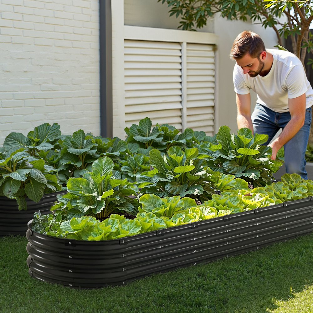 VEVOR Metal Raised Garden Bed, 2390 x 600 x 270 mm Outdoor Galvanized Planter Box, with Open Bottom, Large Oval Planter Raised Bed for Gardening Vegetables, Flowers, Herbs, and Succulent Plants, Dark Gray