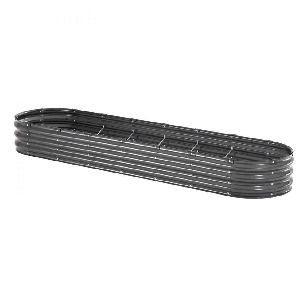 VEVOR Metal Raised Garden Bed, 2390 x 600 x 270 mm Outdoor Galvanized Planter Box, with Open Bottom, Large Oval Planter Raised Bed for Gardening Vegetables, Flowers, Herbs, and Succulent Plants, Dark Gray