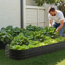 VEVOR Metal Raised Garden Bed 8x2x1 ft Outdoor Galvanized Planter Box Dark Gray