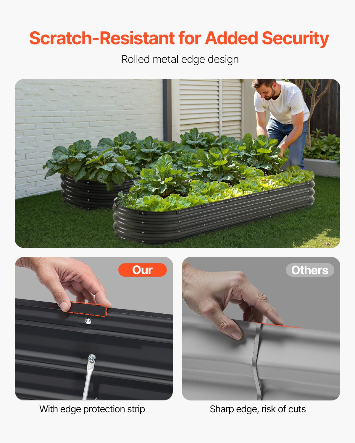 VEVOR Metal Raised Garden Bed, 2390 x 600 x 270 mm Outdoor Galvanized Planter Box, with Open Bottom, Large Oval Planter Raised Bed for Gardening Vegetables, Flowers, Herbs, and Succulent Plants, Dark Gray