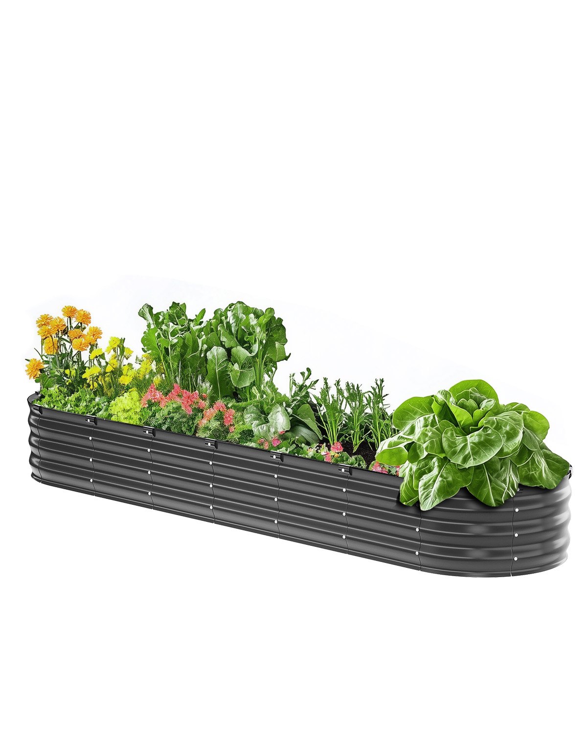 VEVOR Metal Raised Garden Bed, 2390 x 600 x 270 mm Outdoor Galvanized Planter Box, with Open Bottom, Large Oval Planter Raised Bed for Gardening Vegetables, Flowers, Herbs, and Succulent Plants, Dark Gray