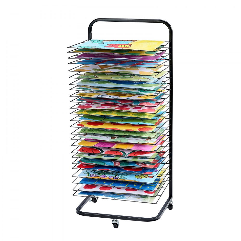VEVOR Art Drying Rack 25 Prateleiras Removíveis Rack de Secagem de Tinta com Rodas Preto