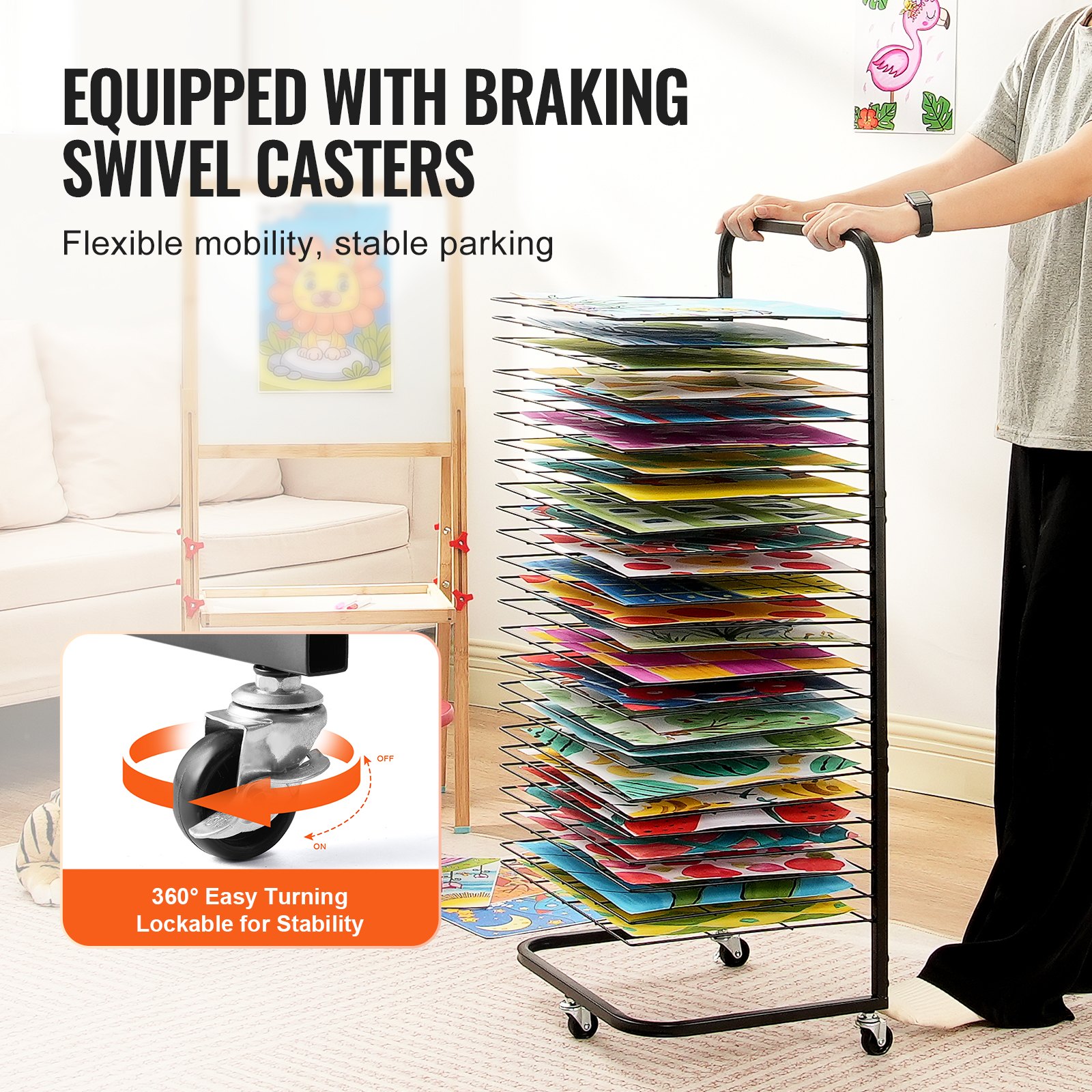 VEVOR Art Drying Rack 25 Prateleiras Removíveis Rack de Secagem de Tinta com Rodas Preto