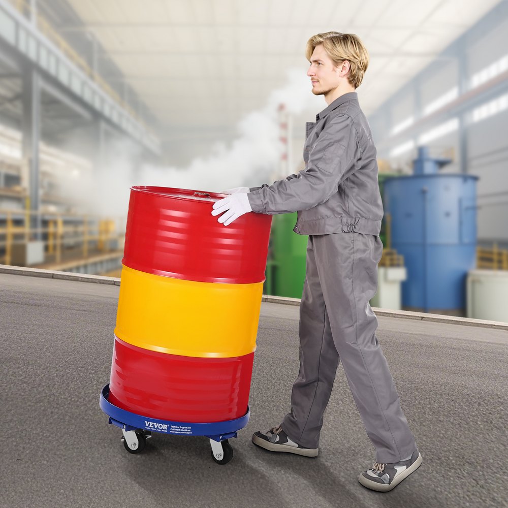 VEVOR 55 Gallon Drum Dolly, 2000 lbs Load Capacity, Heavy-Duty Barrel Dolly with Cross Braces and 4 Swivel Caster Wheels, Non Tipping Hand Truck Capacity Dollies for Warehouse Drum Handling, Blue