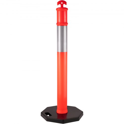 VEVOR Traffic Delineator Posts 44 Inch Height Channelizer Cones Orange PE Delineator Post Kit 10 inch Reflective Band Portable Delineators Post with Rubber Base 16 inch, Delineator Cones Set of 10