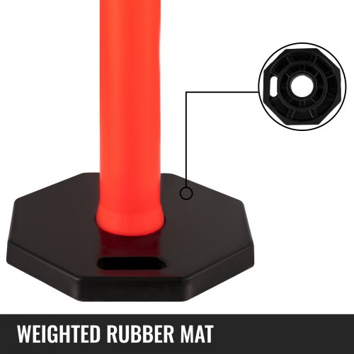VEVOR Traffic Delineator Posts 44 Inch Height Channelizer Cones Orange PE Delineator Post Kit 10 inch Reflective Band Portable Delineators Post with Rubber Base 16 inch, Delineator Cones Set of 10
