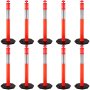 VEVOR Traffic Delineator Posts 44 Inch Height Channelizer Cones Orange PE Delineator Post Kit 10 inch Reflective Band Portable Delineators Post με λαστιχένια βάση 16 ιντσών, Κώνοι διαχωρισμού Σετ 10 ιντσών