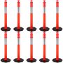 VEVOR 10Pack Traffic Delineator Posts 44 Inch Height, PE Channelizer Cones Post Kit 10 inch Reflective Band, Delineators Post with Rubber Base 16 inch for Construction Sites, Facility Management etc.