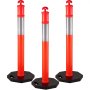 VEVOR Traffic Delineator Posts 44 Inch Height Channelizer Cones Orange PE Delineator Post Kit 10 inch Reflective Band, Portable Delineators Post with Rubber Base 16 inch, Delineator Cones Set of 3