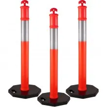 VEVOR 3Pack Traffic Delineator Posts 44 Inch Height, Orange Delineator Cones with Rubber Base 16 inch, PE Delineator Post Kit 10 inch Reflective Band for Construction Sites, Facility Management etc.
