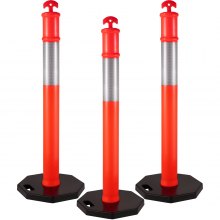 VEVOR Traffic Delineator-stolper 44 tommer højde Channelizer-kegler Orange PE-delineator-stolpesæt 10 tommer reflekterende bånd, bærbar afgrænserstolpe med gummibase 16 tommer, delineator-kegler sæt med 3
