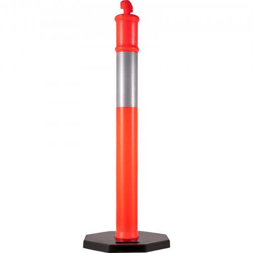 VEVOR Traffic Delineator Posts 44 Inch Height Channelizer Cones Orange PE Delineator Post Kit 10 inch Reflective Band, Portable Delineators Post with Rubber Base 16 inch, Delineator Cones Set of 4