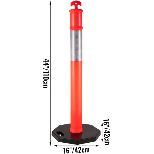 VEVOR Traffic Delineator Posts 44 Inch Height Channelizer Cones Orange PE Delineator Post Kit 10 inch Reflective Band, Portable Delineators Post with Rubber Base 16 inch, Delineator Cones Set of 5