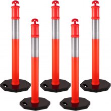 VEVOR 5Pack Delineator Posts 44 Inch Height, Orange PE Delineator Post Kit 10 inch Reflective Band, Traffic Delineator Posts with Rubber Base 16 inch for Construction Sites, Facility Management etc.