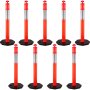 VEVOR Traffic Delineator Posts 44 Inch Height Channelizer Cones Orange PE Delineator Post Kit 10 inch Reflective Band, Portable Delineators Post with Rubber Base 16 inch, Delineator Cones Set of 9