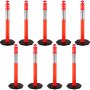 VEVOR 9Pack Traffic Delineator Posts 44 Inch Height, PE Delineator Cones Post Kit 10 inch Reflective Band, Delineators Post with Rubber Base 16 inch for Construction Sites, Facility Management etc.